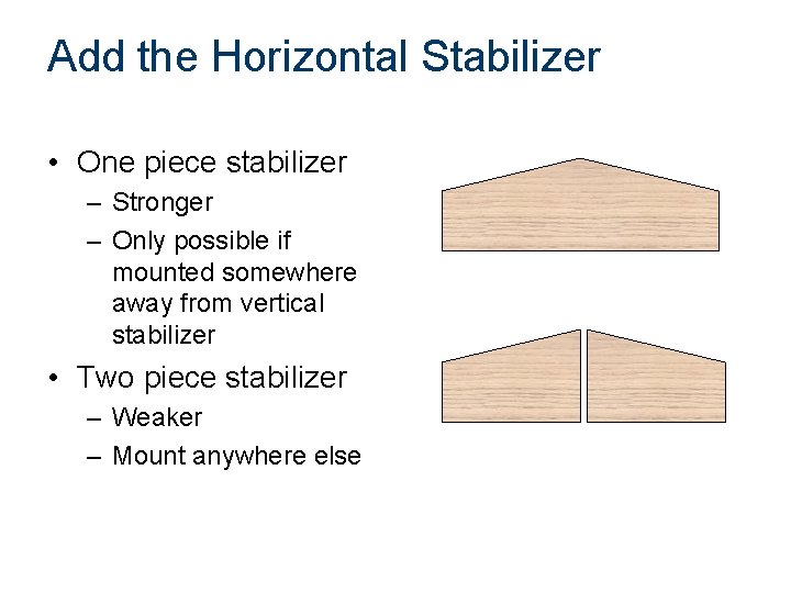 Add the Horizontal Stabilizer • One piece stabilizer – Stronger – Only possible if