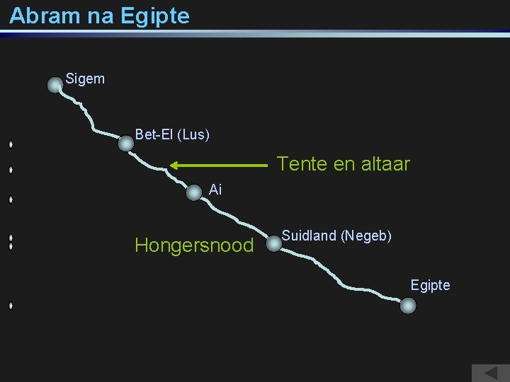 Abram na Egipte Sigem Bet-El (Lus) Tente en altaar Ai Hongersnood Suidland (Negeb) Egipte