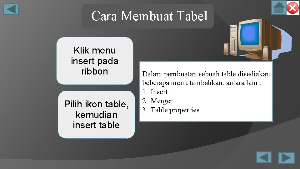 Cara Membuat Tabel Klik menu insert pada ribbon Pilih ikon table, kemudian insert table