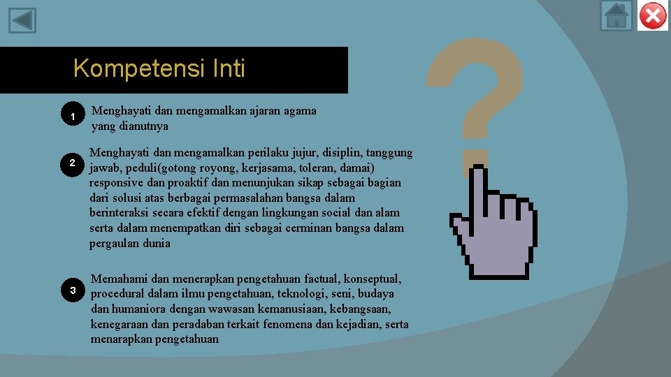 Kompetensi Inti 1 2 3 Menghayati dan mengamalkan ajaran agama yang dianutnya Menghayati dan