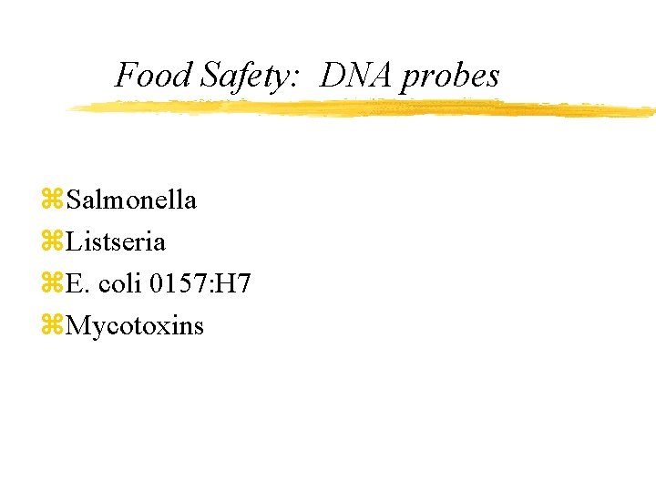 Food Safety: DNA probes z. Salmonella z. Listseria z. E. coli 0157: H 7