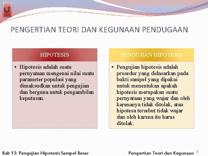 PENGERTIAN TEORI DAN KEGUNAAN PENDUGAAN HIPOTESIS PENGUJIAN HIPOTESIS • Hipotesis adalah suatu pernyataan mengenai