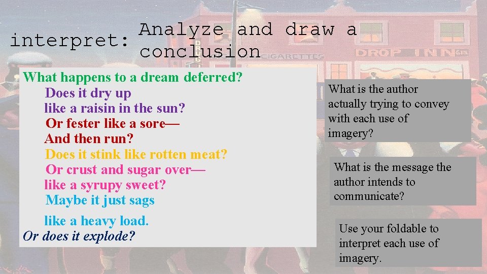 Analyze and draw a interpret: conclusion What happens to a dream deferred? Does it