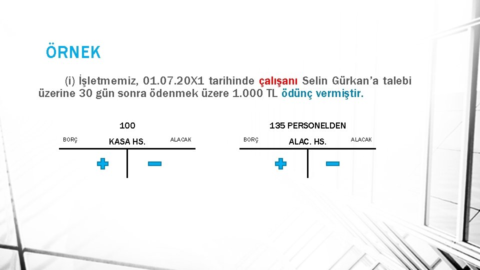 ÖRNEK (i) İşletmemiz, 01. 07. 20 X 1 tarihinde çalışanı Selin Gürkan’a talebi üzerine