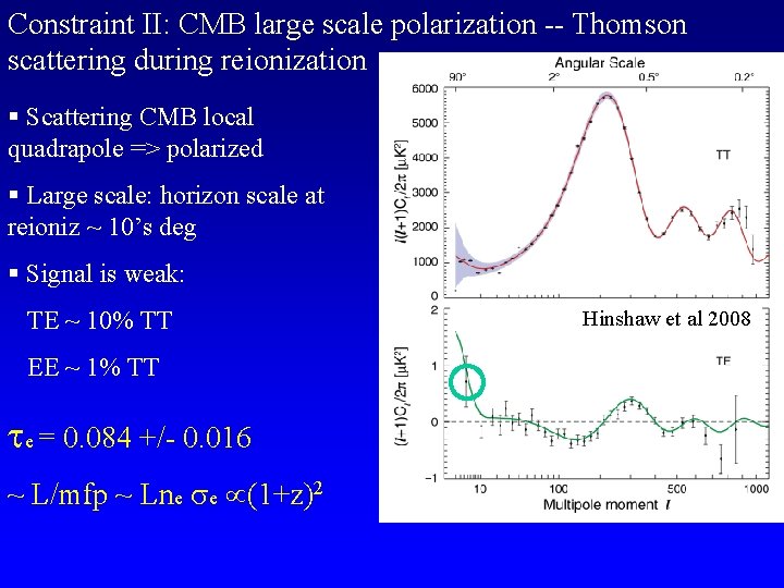 Constraint II: CMB large scale polarization -- Thomson scattering during reionization § Scattering CMB