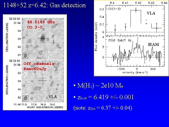 1148+52 z=6. 42: Gas detection VLA 46. 6149 GHz CO 3 -2 IRAM Off