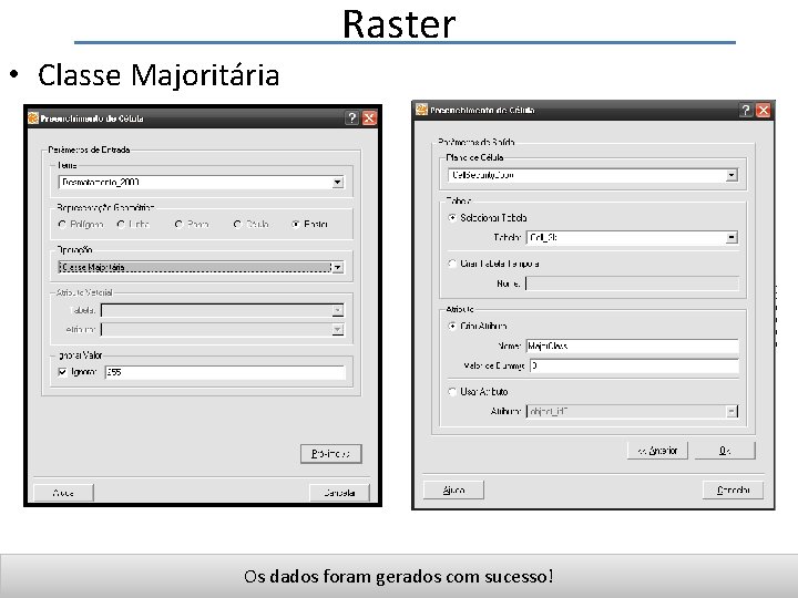 Raster • Classe Majoritária Os dados foram gerados com sucesso! 