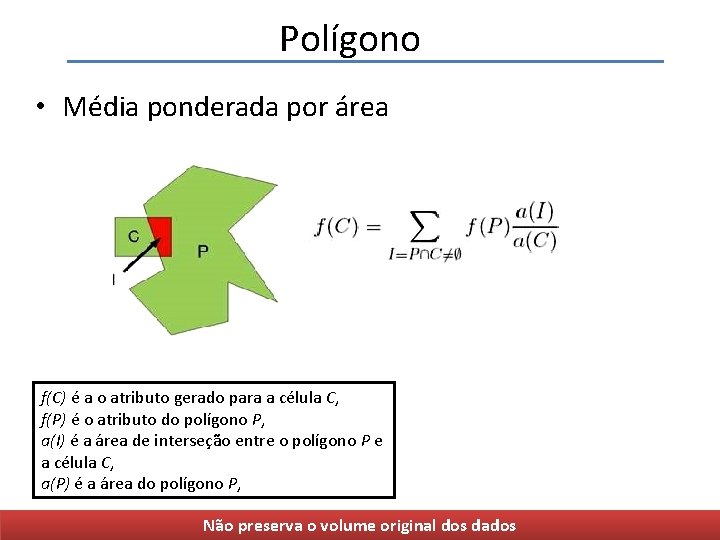 Polígono • Média ponderada por área f(C) é a o atributo gerado para a