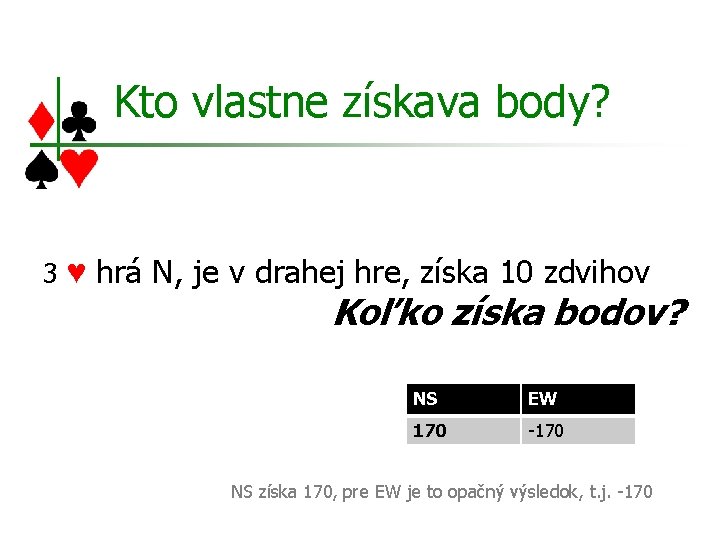 Kto vlastne získava body? 3 ♥ hrá N, je v drahej hre, získa 10