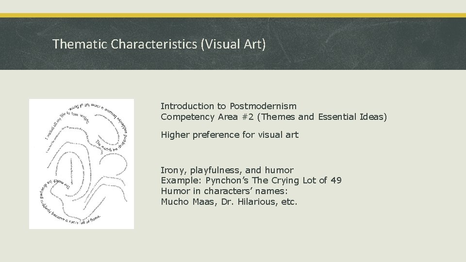 Thematic Characteristics (Visual Art) Introduction to Postmodernism Competency Area #2 (Themes and Essential Ideas)