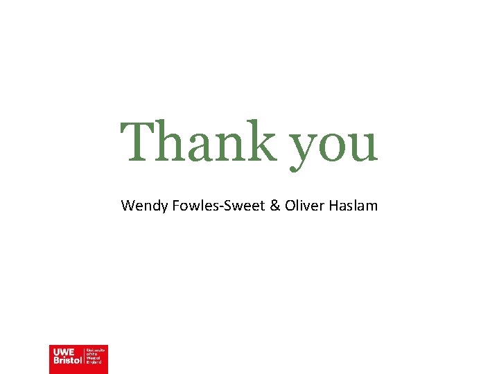 Thank you Wendy Fowles-Sweet & Oliver Haslam 