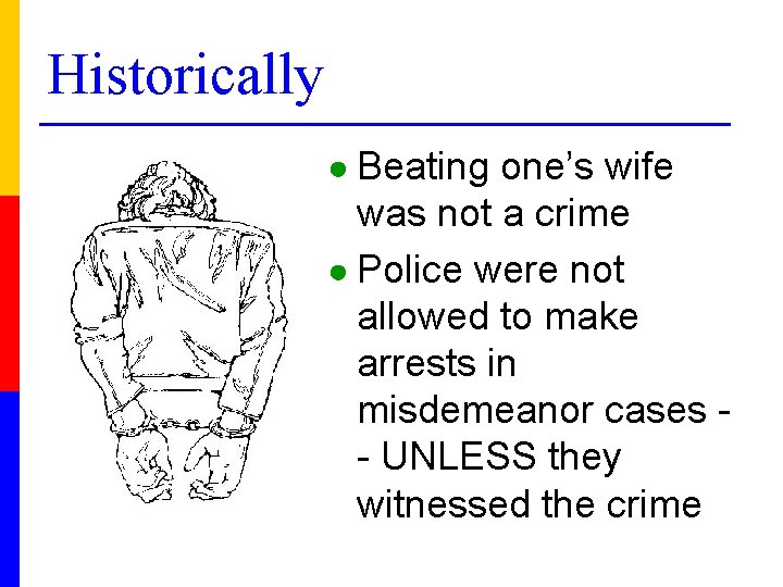 Historically ● Beating one’s wife was not a crime ● Police were not allowed