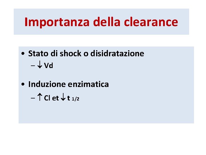 Importanza della clearance • Stato di shock o disidratazione – Vd • Induzione enzimatica