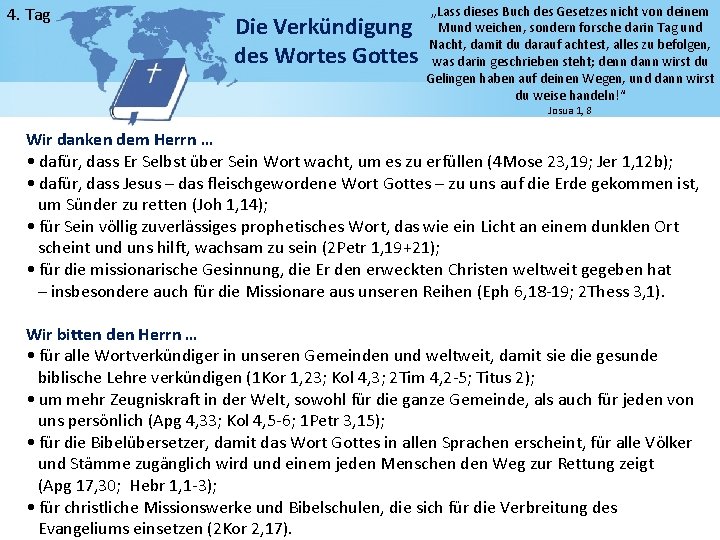 4. Tag Die Verkündigung des Wortes Gottes „Lass dieses Buch des Gesetzes nicht von