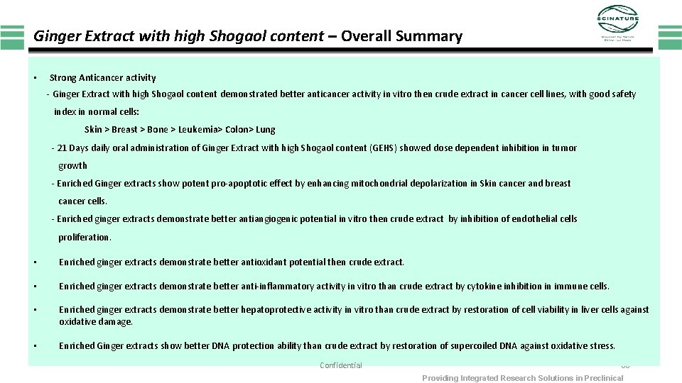 Ginger Extract with high Shogaol content – Overall Summary • Strong Anticancer activity -