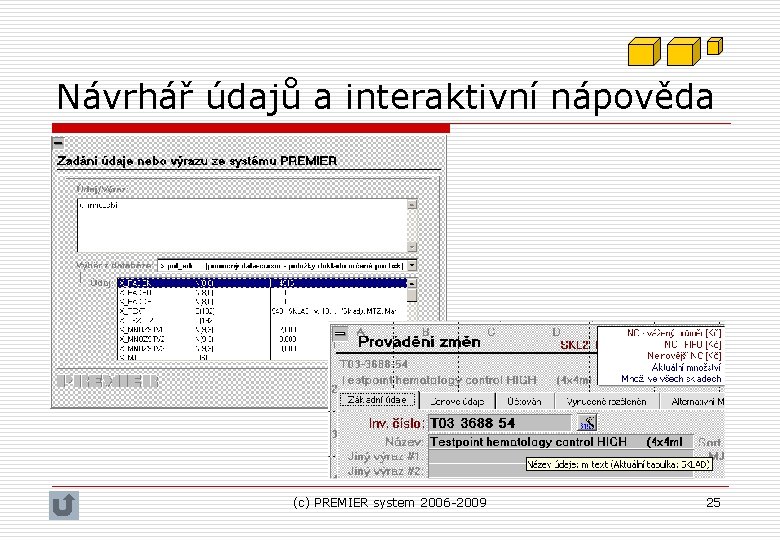 Návrhář údajů a interaktivní nápověda (c) PREMIER system 2006 -2009 25 