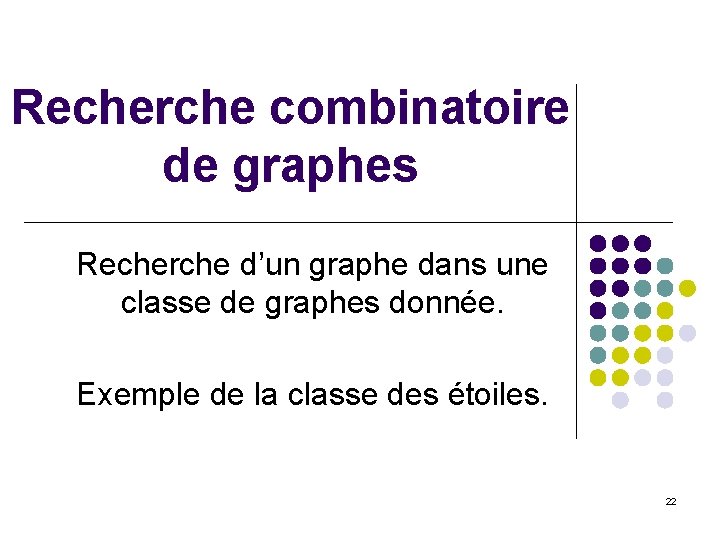 Recherche combinatoire de graphes Recherche d’un graphe dans une classe de graphes donnée. Exemple