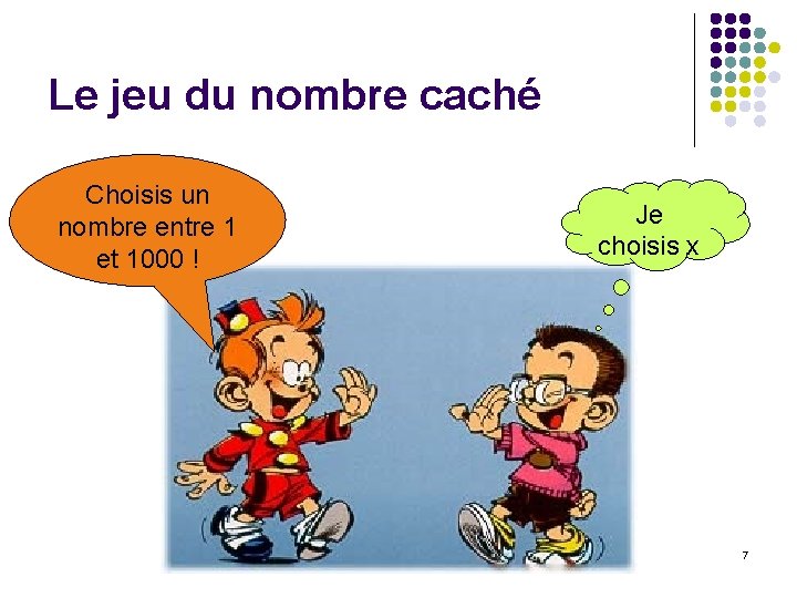 Le jeu du nombre caché Choisis un nombre entre 1 et 1000 ! Je