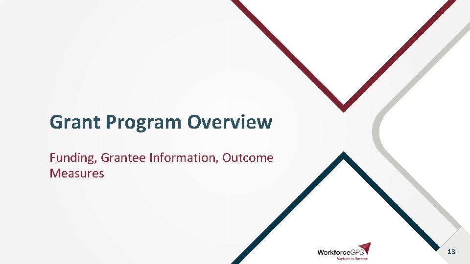 Grant Program Overview Funding, Grantee Information, Outcome Measures 13 