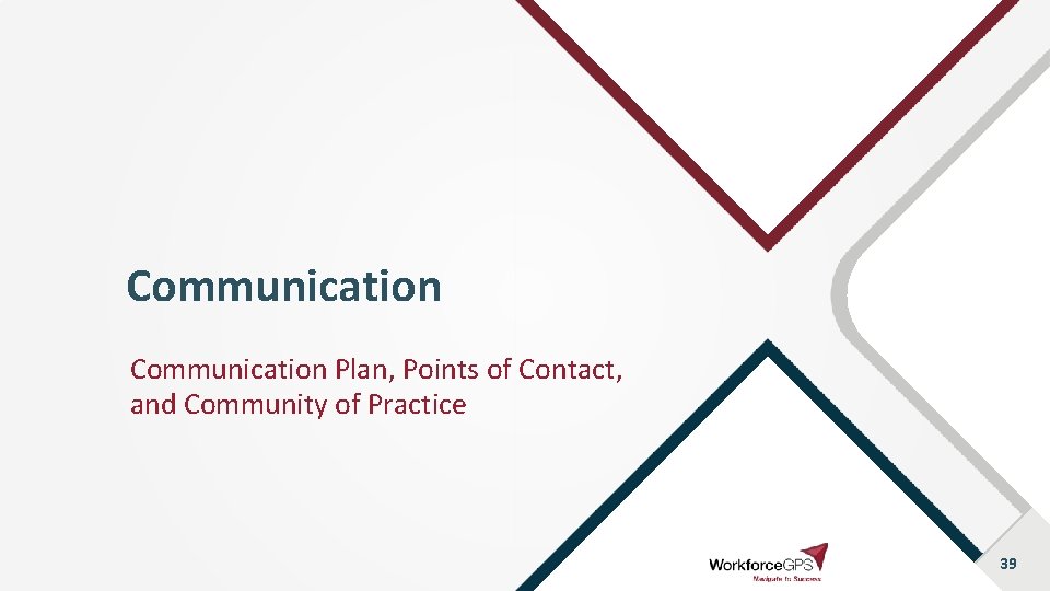 Communication Plan, Points of Contact, and Community of Practice 39 