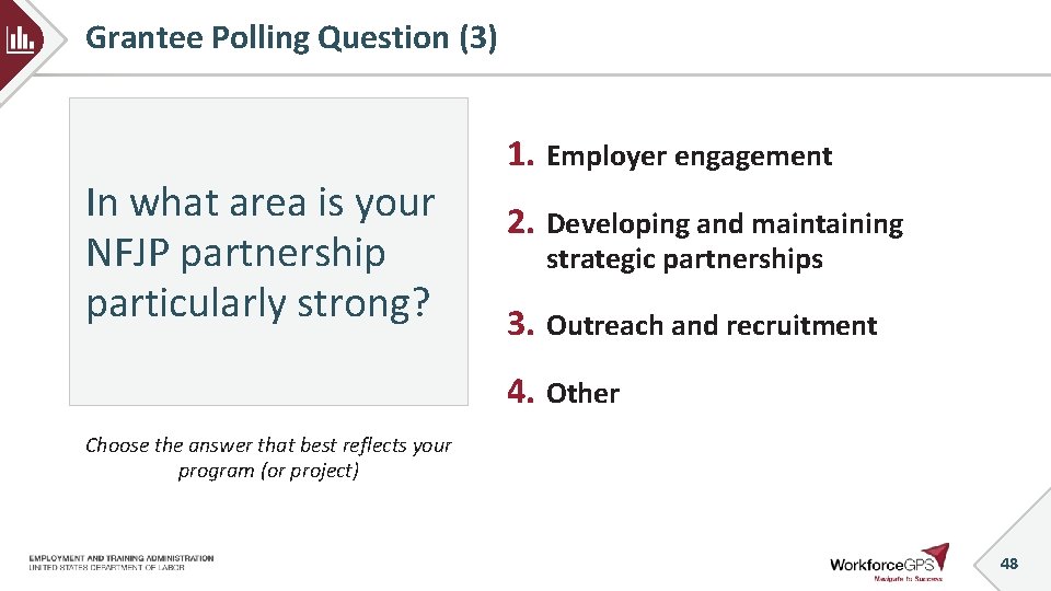Grantee Polling Question (3) In what area is your NFJP partnership particularly strong? 1.