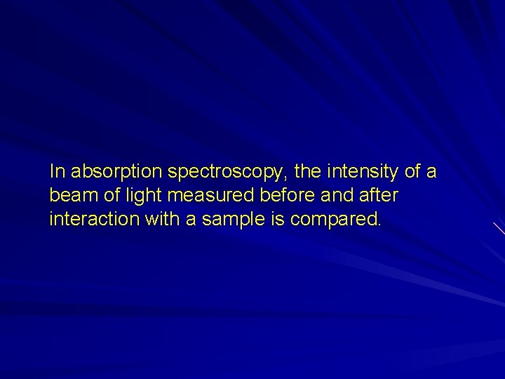 In absorption spectroscopy, the intensity of a beam of light measured before and after