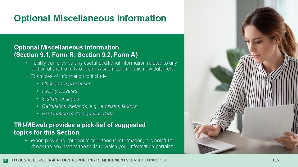 Optional Miscellaneous Information (Section 9. 1, Form R; Section 9. 2, Form A) •