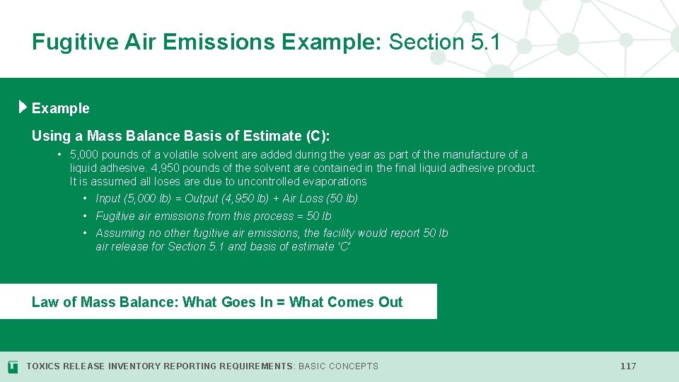 Fugitive Air Emissions Example: Section 5. 1 Example Using a Mass Balance Basis of