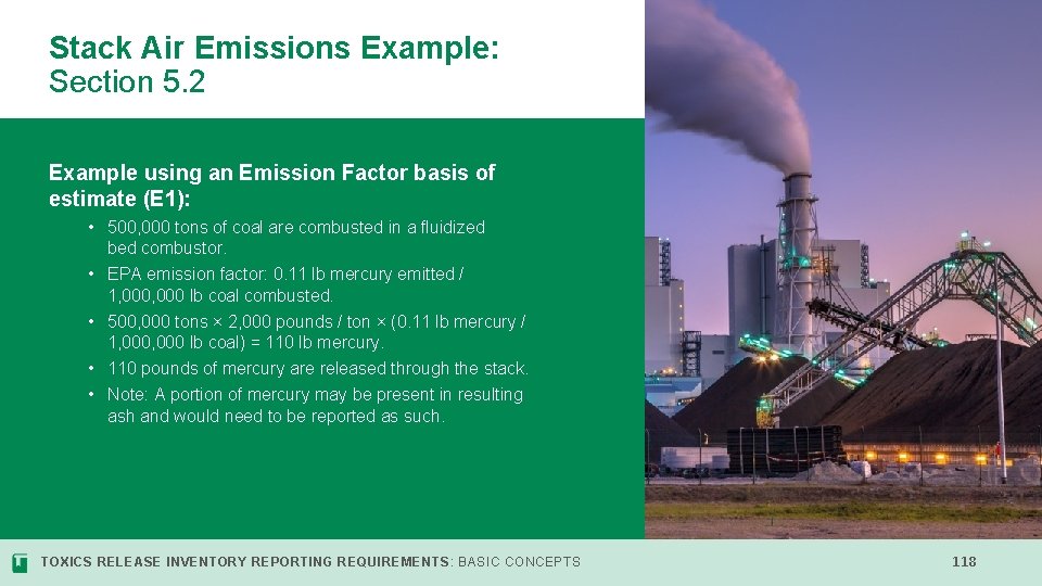 Stack Air Emissions Example: Section 5. 2 Example using an Emission Factor basis of