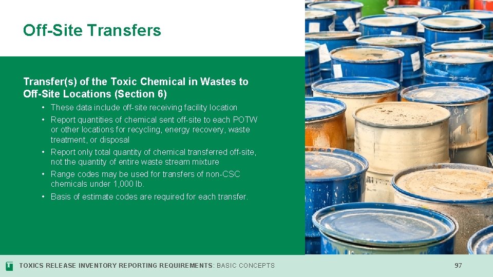 Off-Site Transfers Transfer(s) of the Toxic Chemical in Wastes to Off-Site Locations (Section 6)