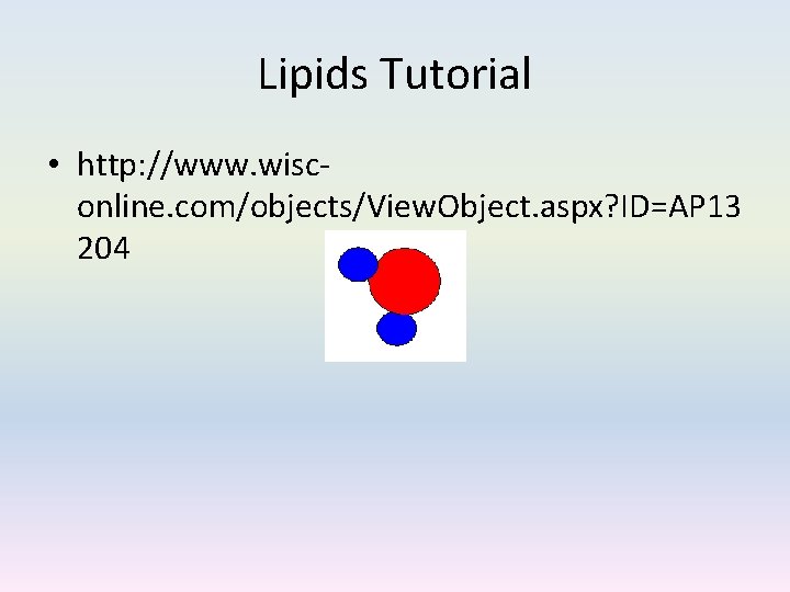 Lipids Tutorial • http: //www. wisconline. com/objects/View. Object. aspx? ID=AP 13 204 