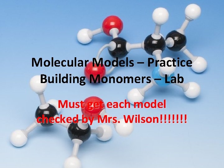 Molecular Models – Practice Building Monomers – Lab Must get each model checked by