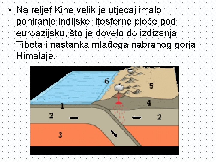  • Na reljef Kine velik je utjecaj imalo poniranje indijske litosferne ploče pod