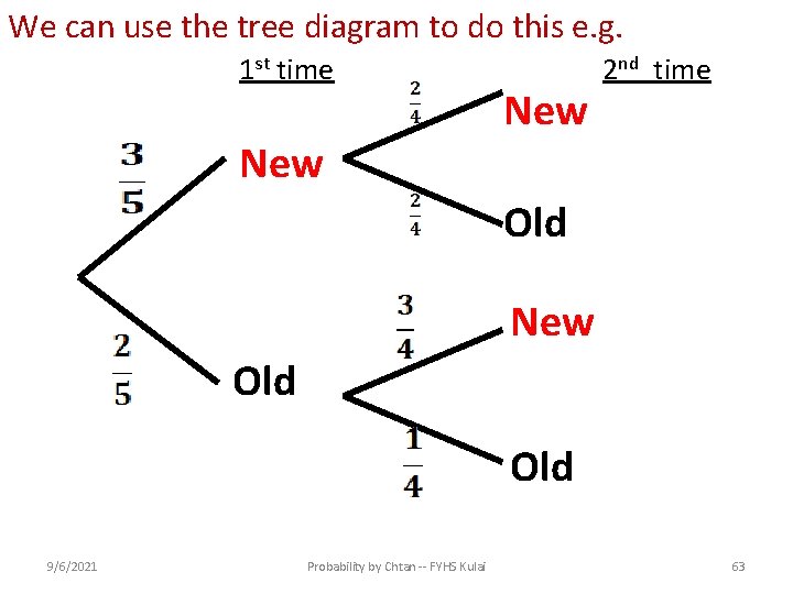 We can use the tree diagram to do this e. g. 1 st time