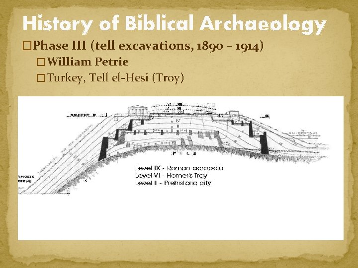 History of Biblical Archaeology �Phase III (tell excavations, 1890 – 1914) � William Petrie