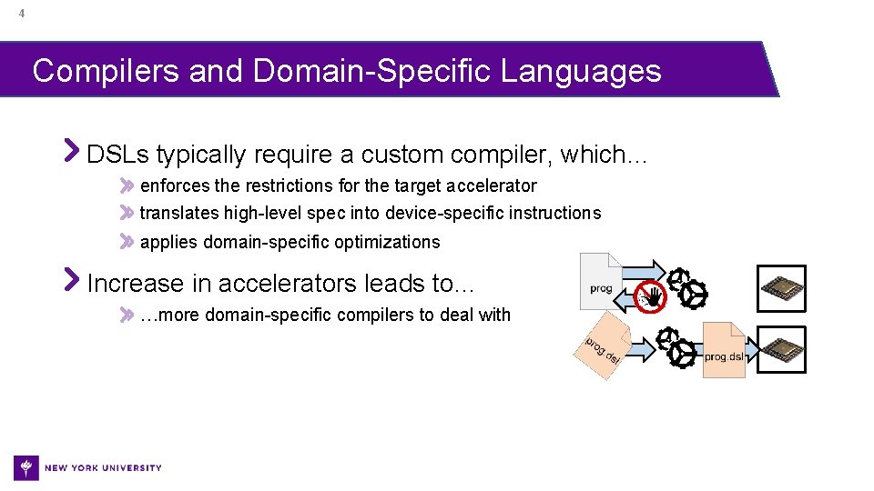 4 Compilers and Domain-Specific Languages DSLs typically require a custom compiler, which… enforces the