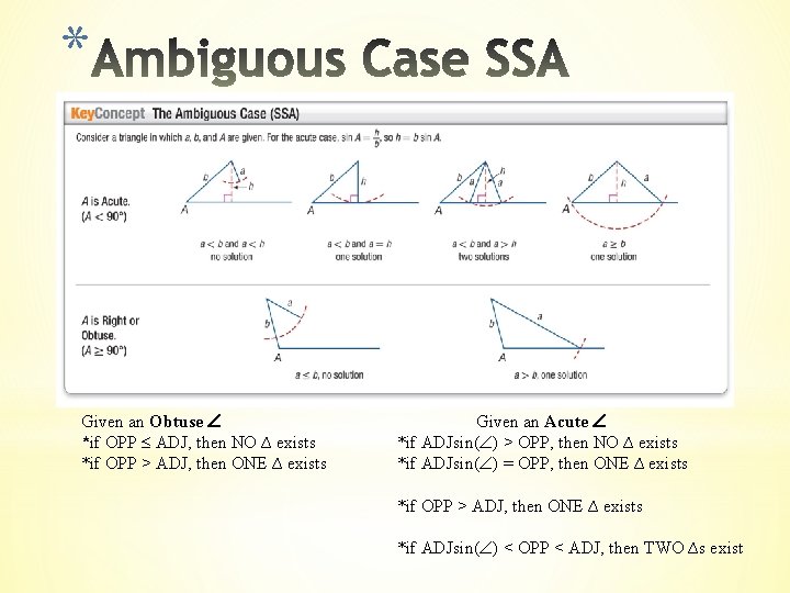 * Given an Obtuse *if OPP ADJ, then NO ∆ exists *if OPP >