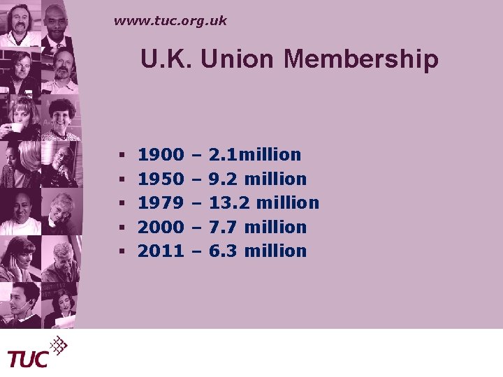 www. tuc. org. uk U. K. Union Membership § § § 1900 1950 1979