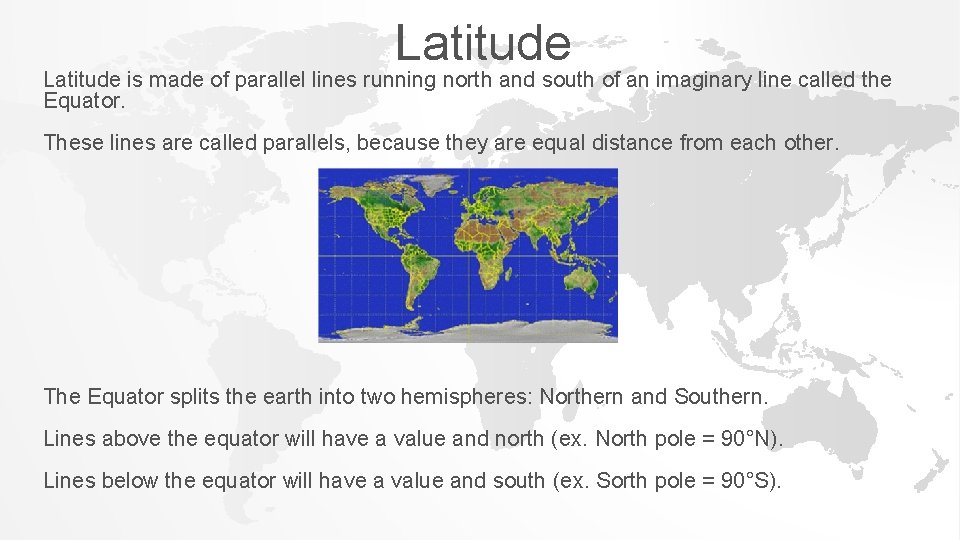 Latitude is made of parallel lines running north and south of an imaginary line