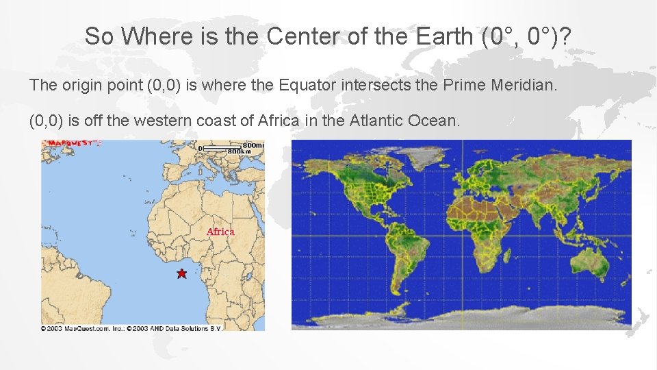 So Where is the Center of the Earth (0°, 0°)? The origin point (0,