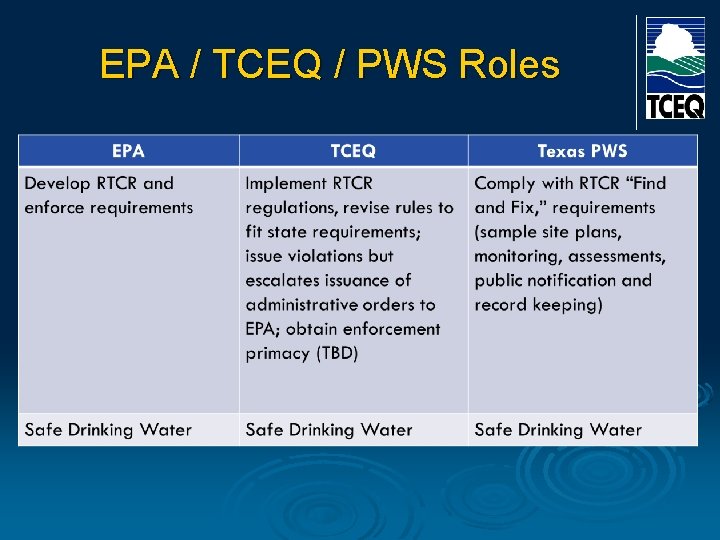 EPA / TCEQ / PWS Roles 
