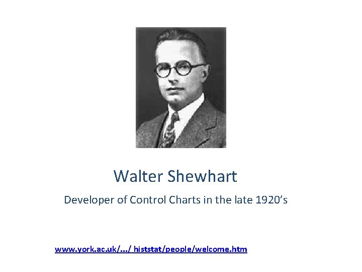 Walter Shewhart Developer of Control Charts in the late 1920’s www. york. ac. uk/.