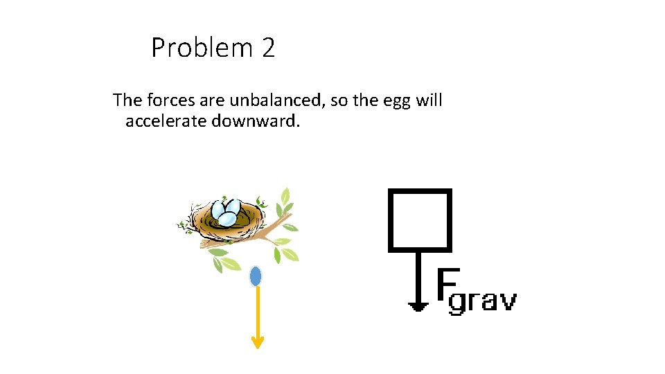 Problem 2 The forces are unbalanced, so the egg will accelerate downward. 
