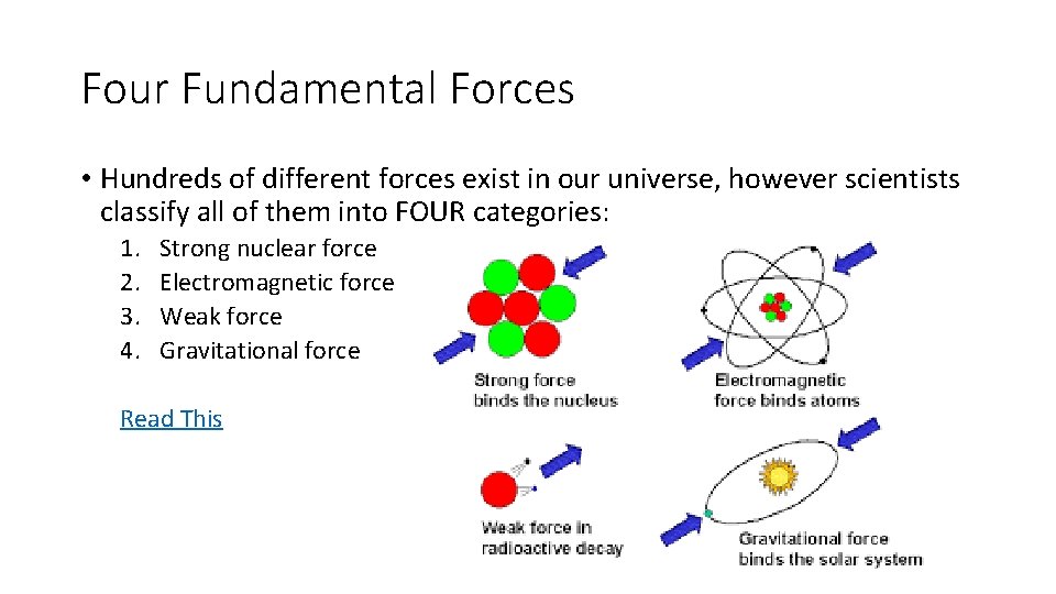 Four Fundamental Forces • Hundreds of different forces exist in our universe, however scientists