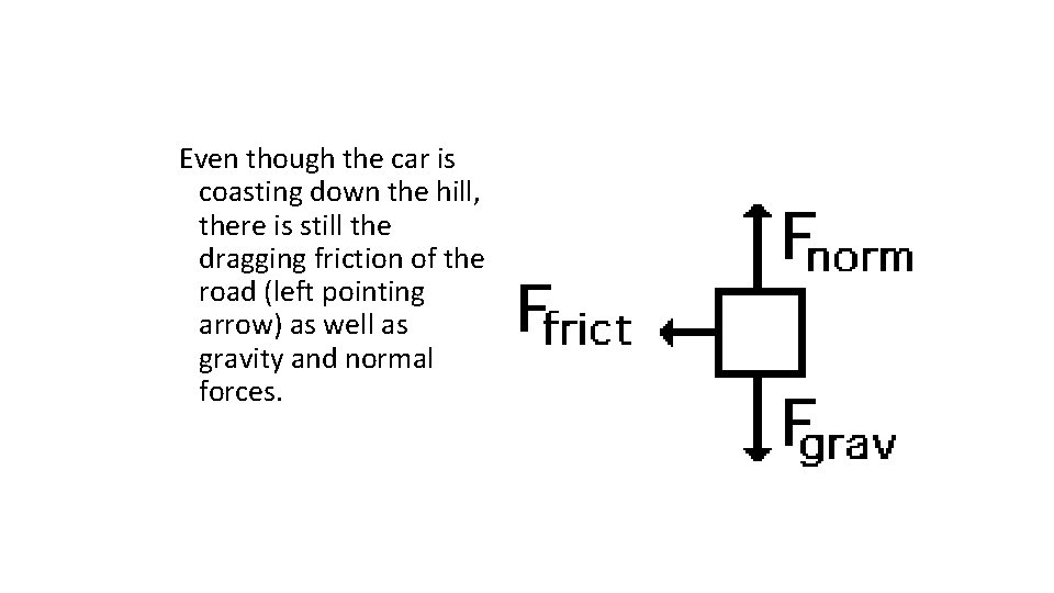 Even though the car is coasting down the hill, there is still the dragging