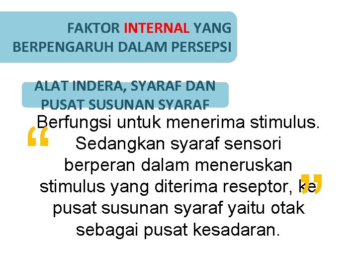 FAKTOR INTERNAL YANG BERPENGARUH DALAM PERSEPSI ALAT INDERA, SYARAF DAN PUSAT SUSUNAN SYARAF “