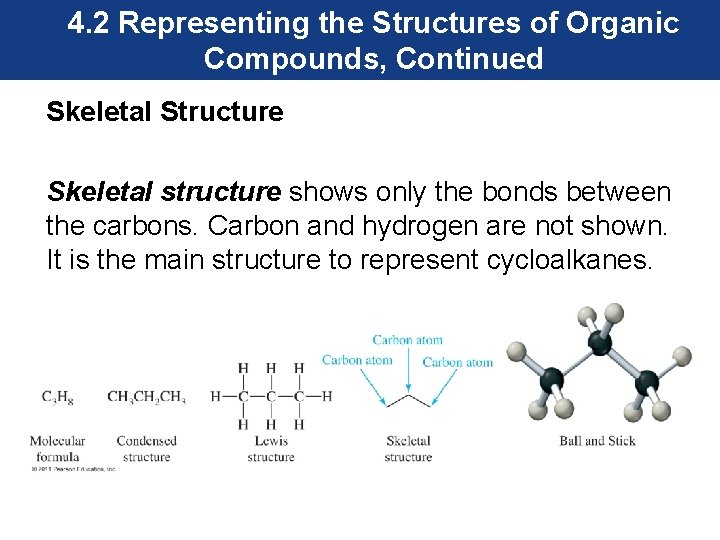4. 2 Representing the Structures of Organic Compounds, Continued Skeletal Structure Skeletal structure shows