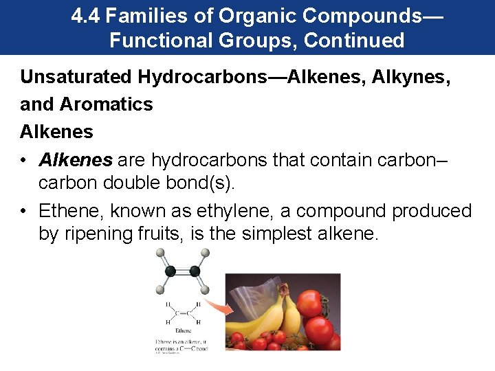 4. 4 Families of Organic Compounds— Functional Groups, Continued Unsaturated Hydrocarbons—Alkenes, Alkynes, and Aromatics