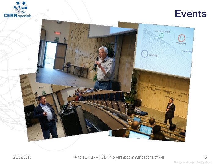 Events 28/09/2015 Andrew Purcell, CERN openlab communications officer 6 Events 28/09/2015 Andrew Purcell, CERN openlab communications officer 6