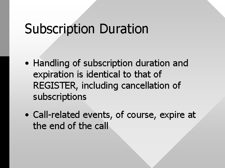 Subscription Duration • Handling of subscription duration and expiration is identical to that of